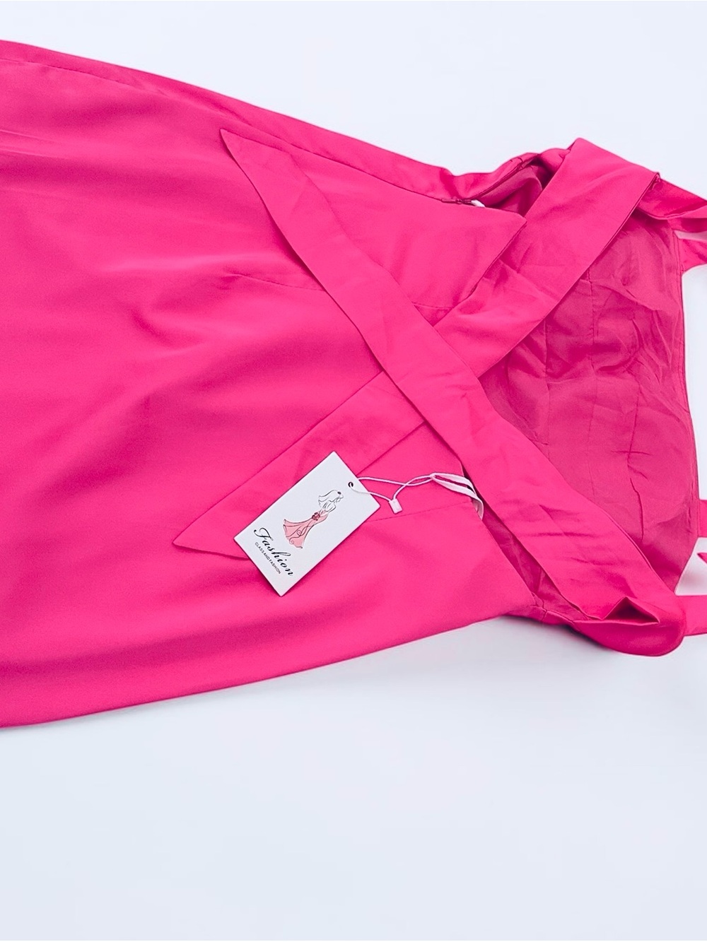 Fashion Nova Hot Pink Satin Tie Strap Mini Dress Open Back Size 6 - Picture 11 of 16